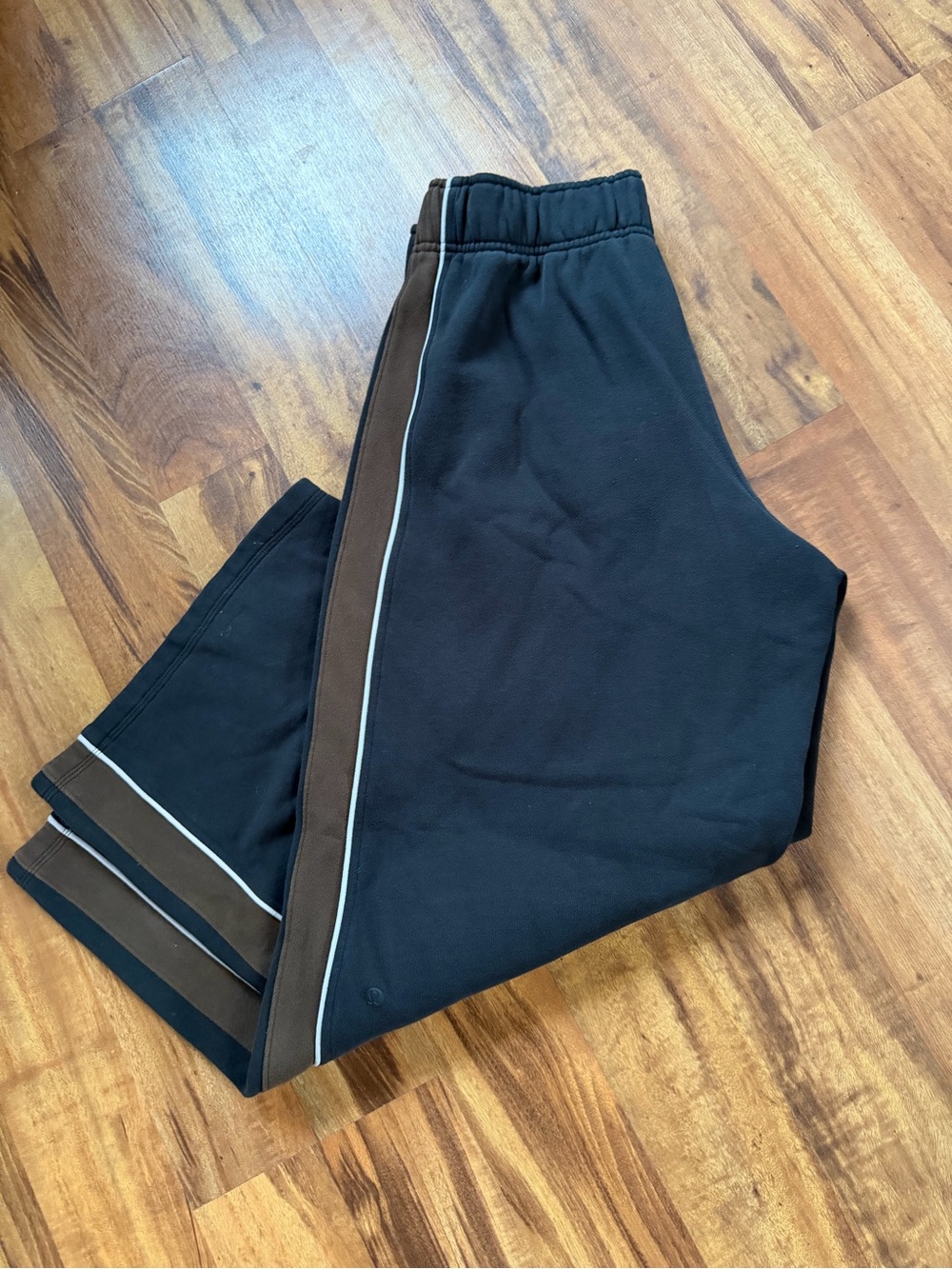 lululemon athletica Black Track Joggers with Brown Side Stripe